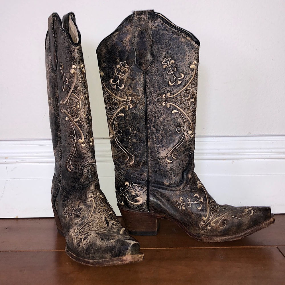 Circle G Distressed Embroidered Diamond Cowboy Boots Size 6